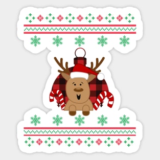 Reindeer Candy Canes Faux Ugly Christmas Sweater Funny Holiday Design Sticker